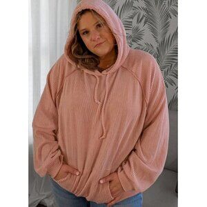 Pink, Long Sleeve Drawstring Hood